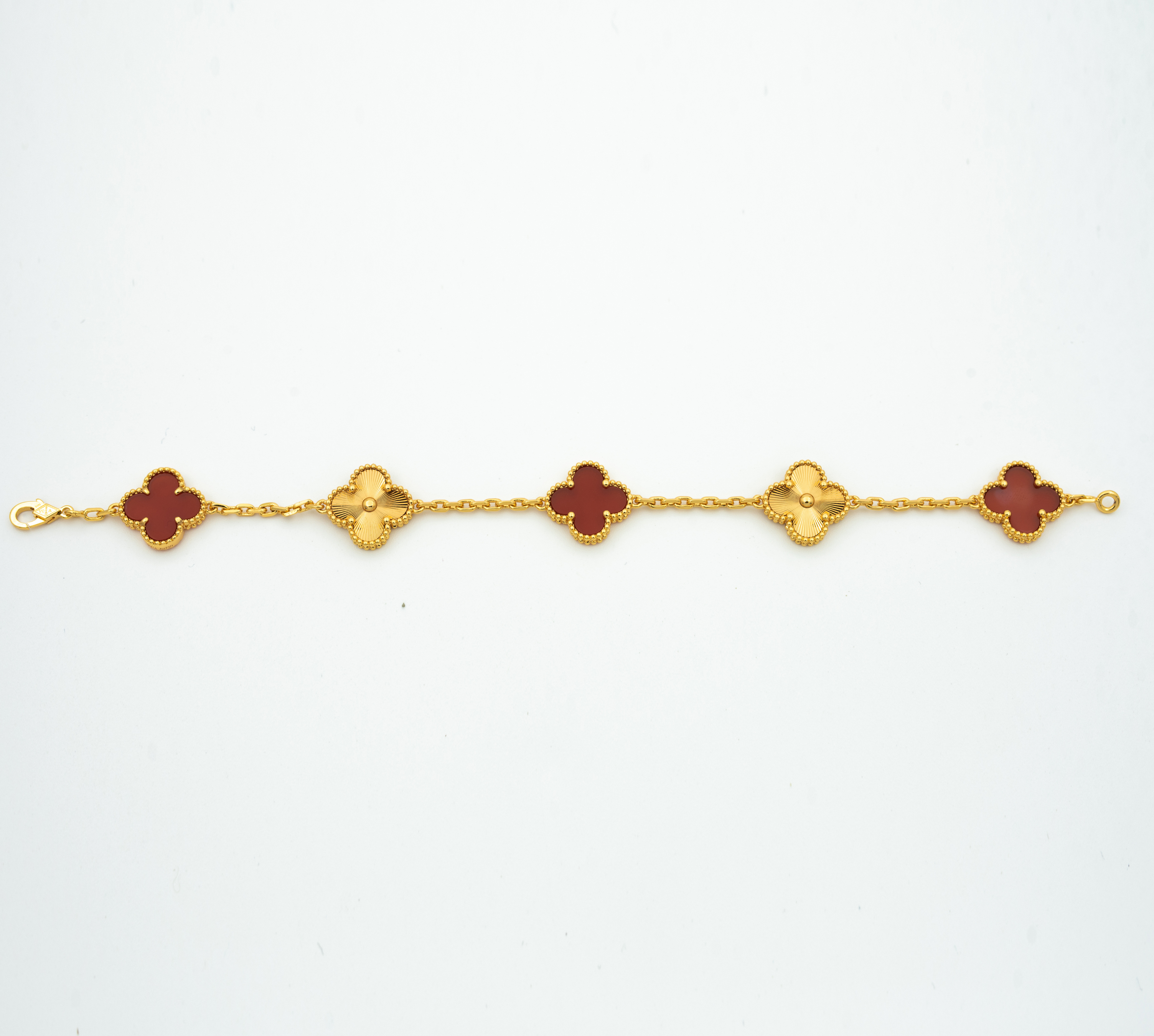 CLOVER BRACELET 5 MOTIFS CARNELIAN GOLD
