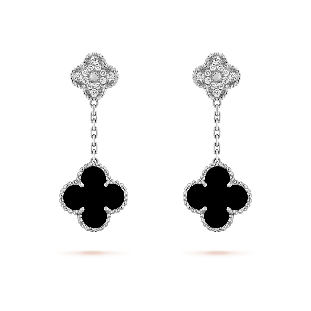 CLOVER DIAMOND AND ONYX EARRINGS