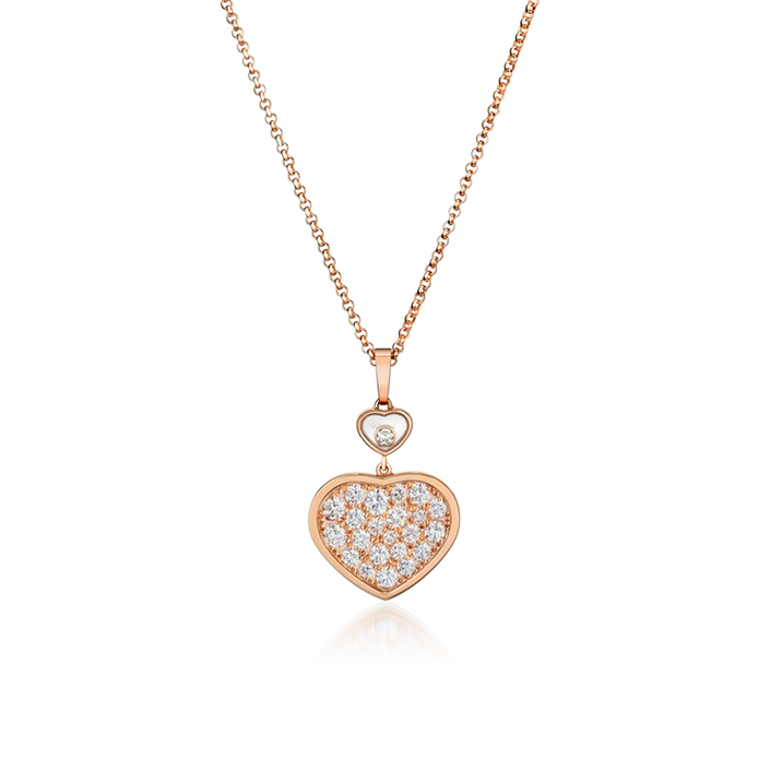 HAPPY HEART NECKLACE PINK GOLD FULL DIAMOND