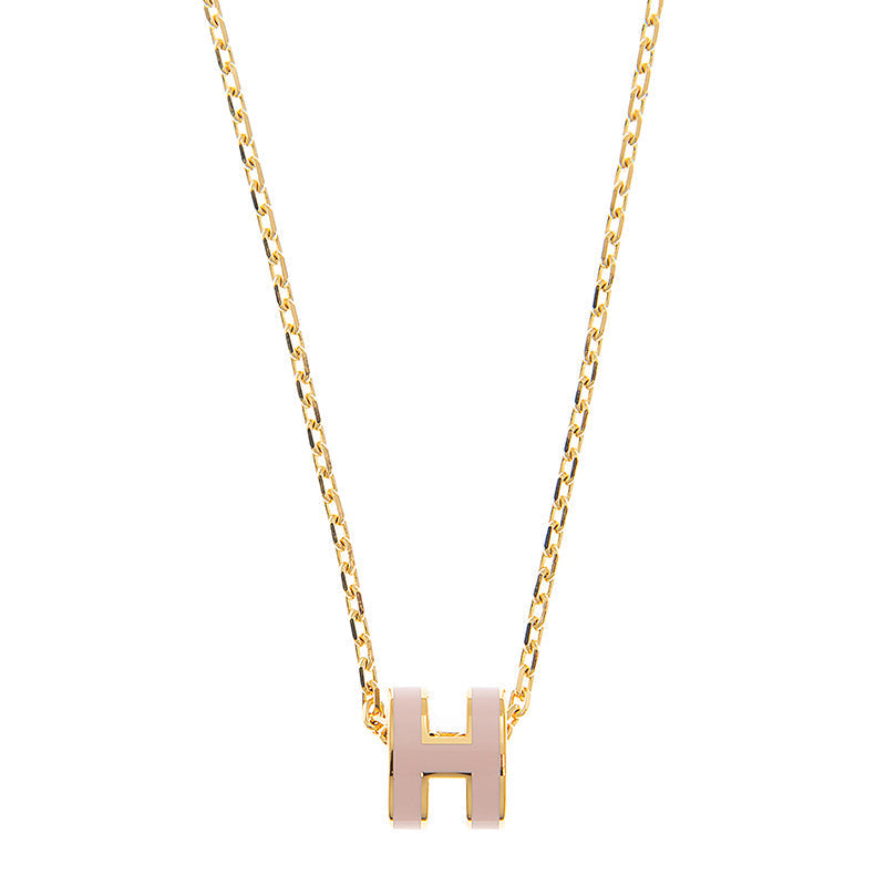 POP H NECKLACE PINK PENDANT GOLD HARDWARE