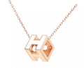 H WHITE SQUARE PINK GOLD NECKLACE