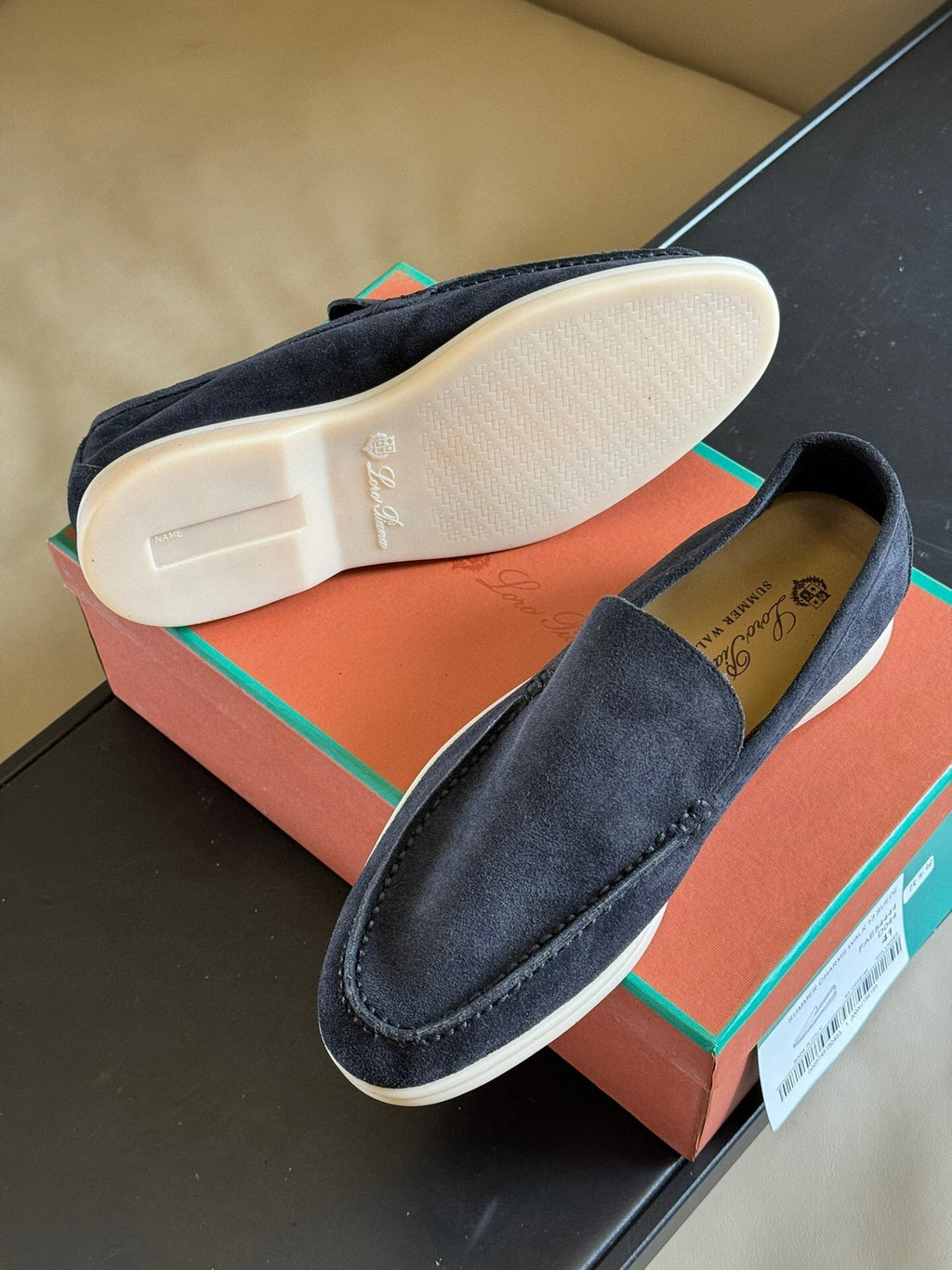 Loro Piana Suede Summer Walk Loafers Navy