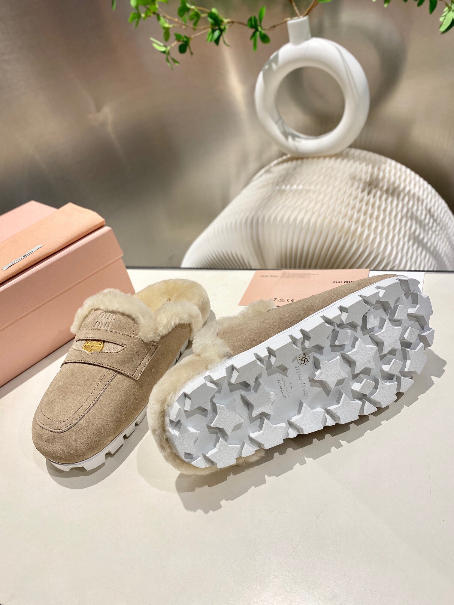 MULES SLIPPERS SHEEPWOOL SUEDE GREY