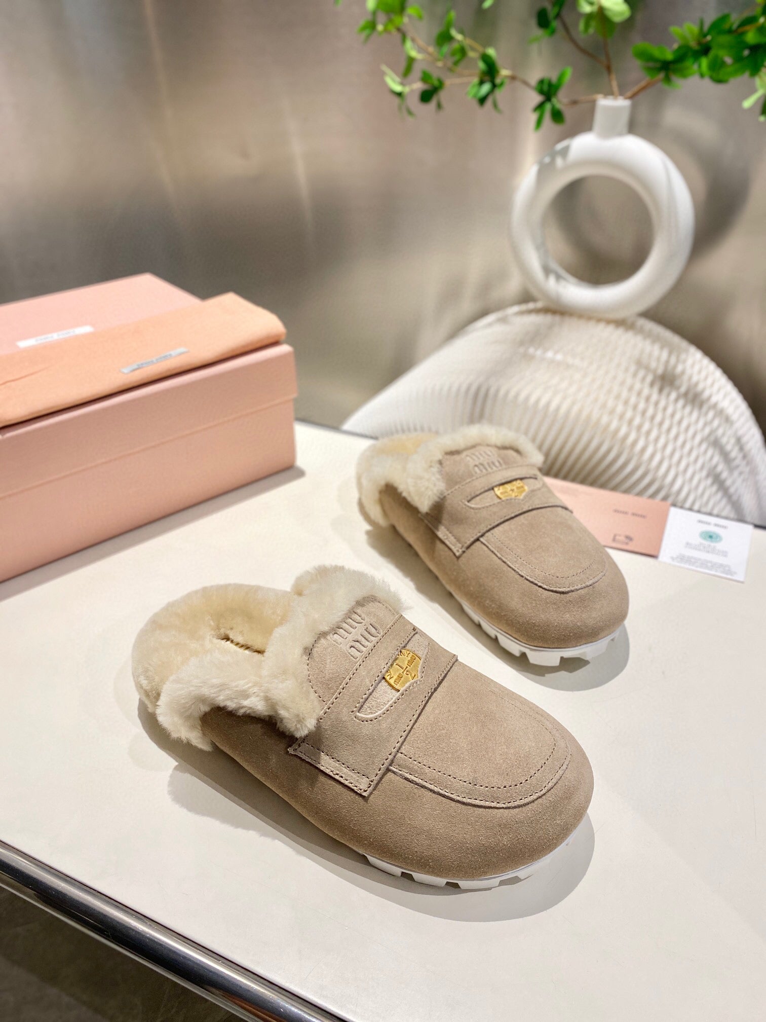 MULES SLIPPERS SHEEPWOOL SUEDE GREY