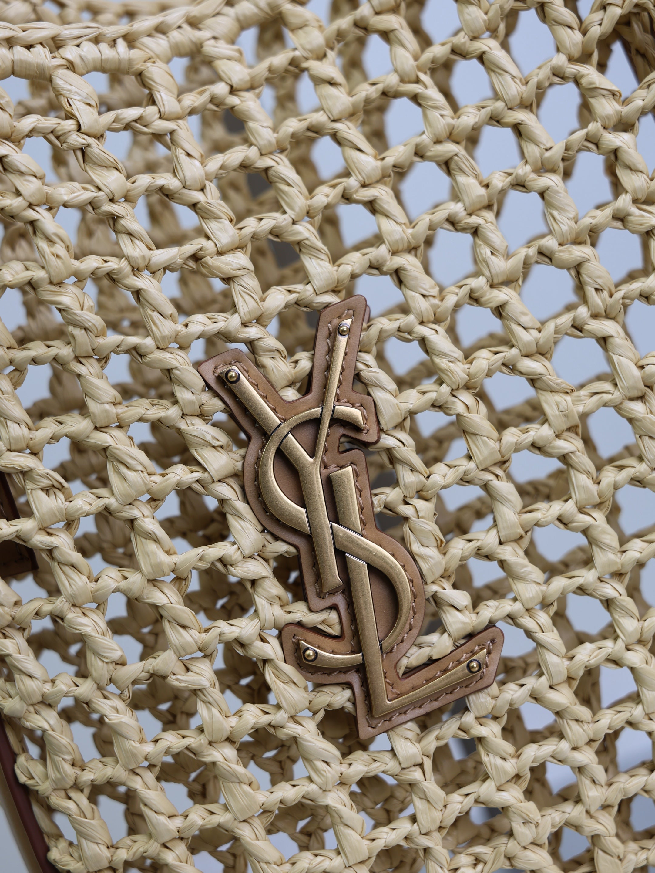 OXALIS 25  IN RAFFIA CROCHET AND LEATHER VINTAGE BROWN