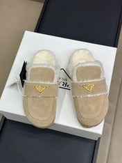 MULES SUEDE AND SHEARLING BEIGE