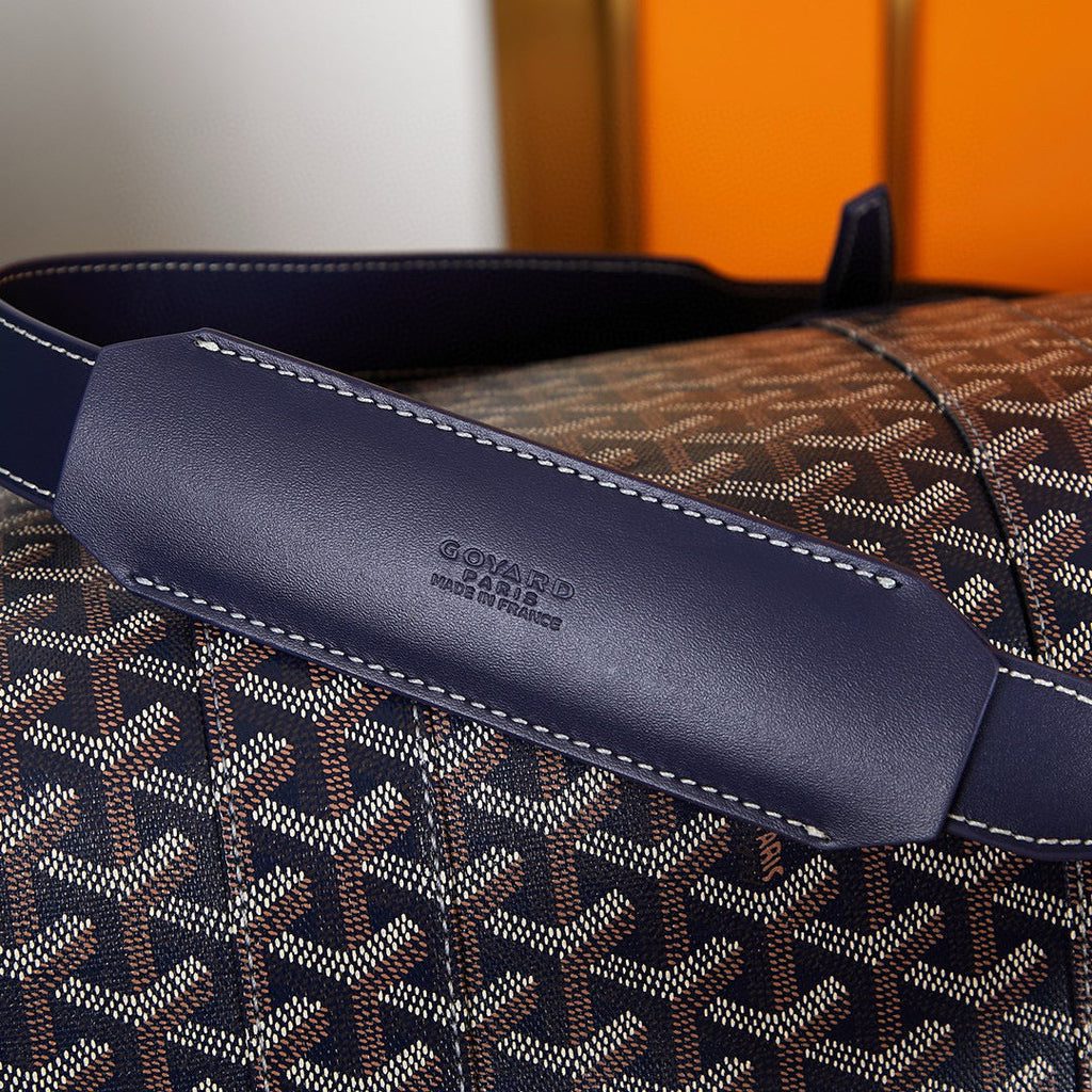 BOSTON 45 BAG IN NAVY BLUE GOYARDINE CANVAS AND CALFSKIN TRIM