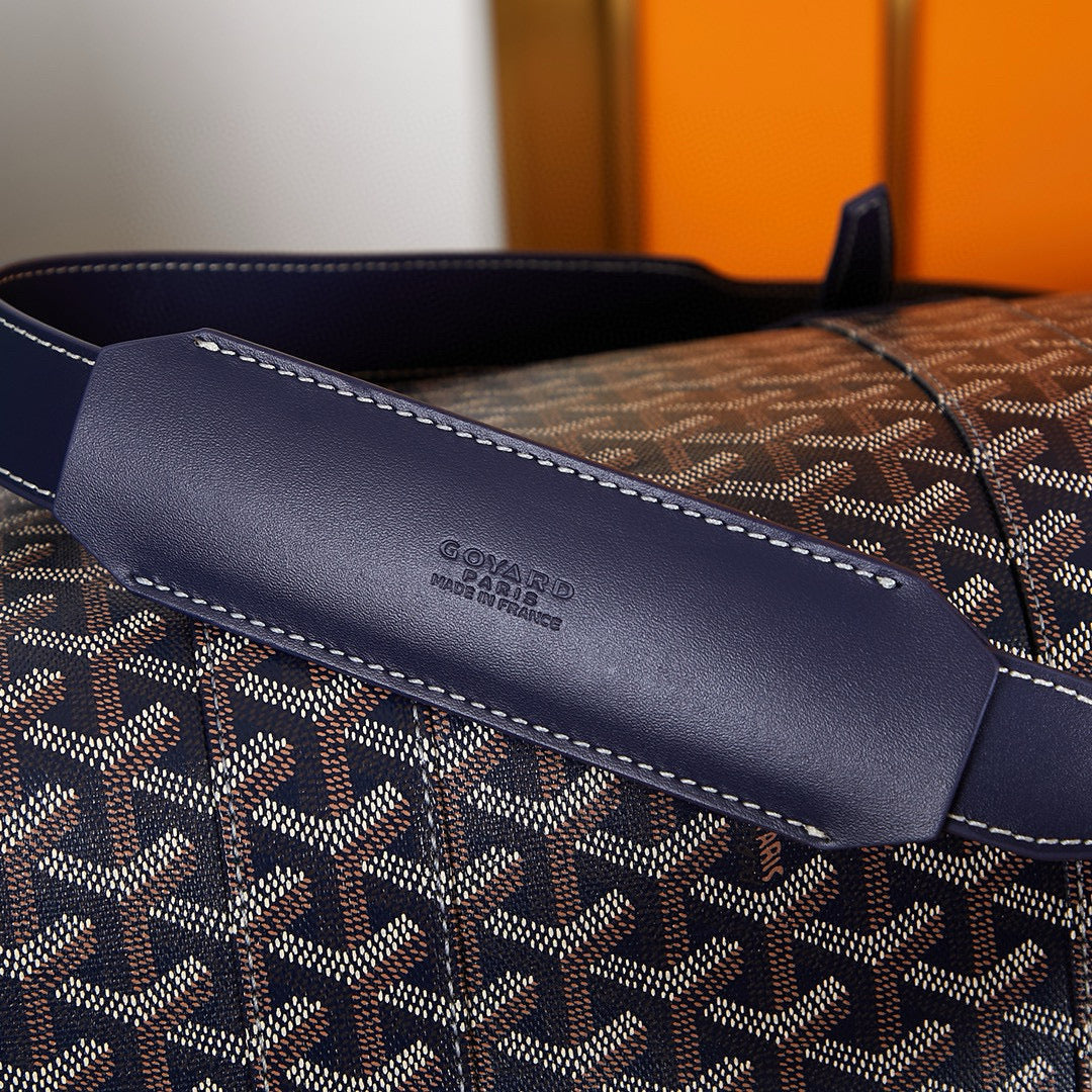 BOSTON 45 BAG IN NAVY BLUE GOYARDINE CANVAS AND CALFSKIN TRIM