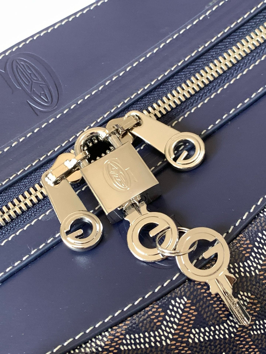 BOWLING 45 BAG IN NAVY BLUE GOYARDINE CANVAS AND CALFSKIN TRIM