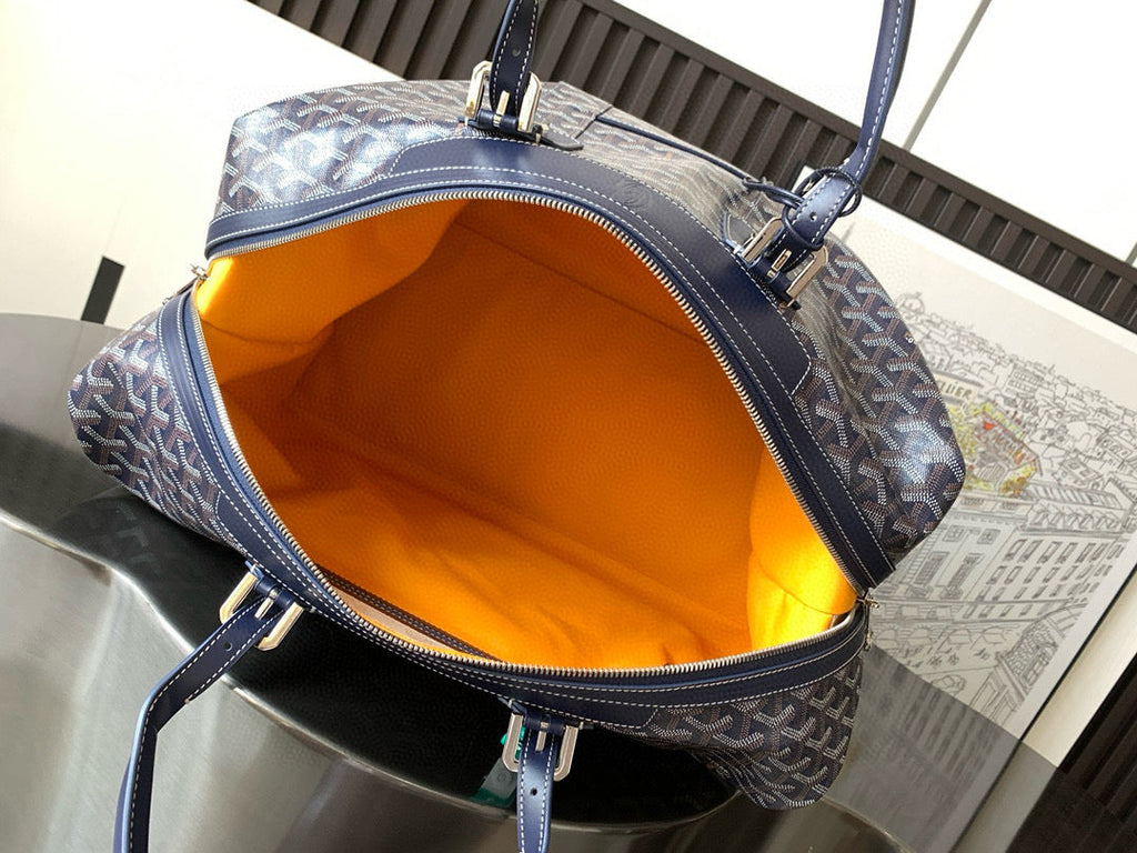 BOWLING 45 BAG IN NAVY BLUE GOYARDINE CANVAS AND CALFSKIN TRIM