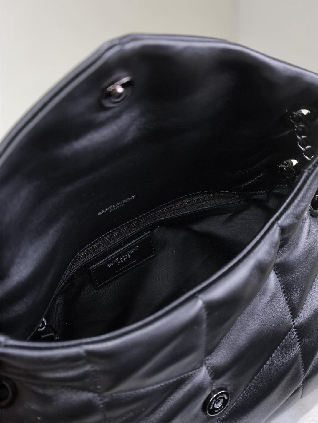 LOULOU PUFFER MEDIUM 29 IN ALL BLACK SHEEPSKIN BLACK HARDWARE