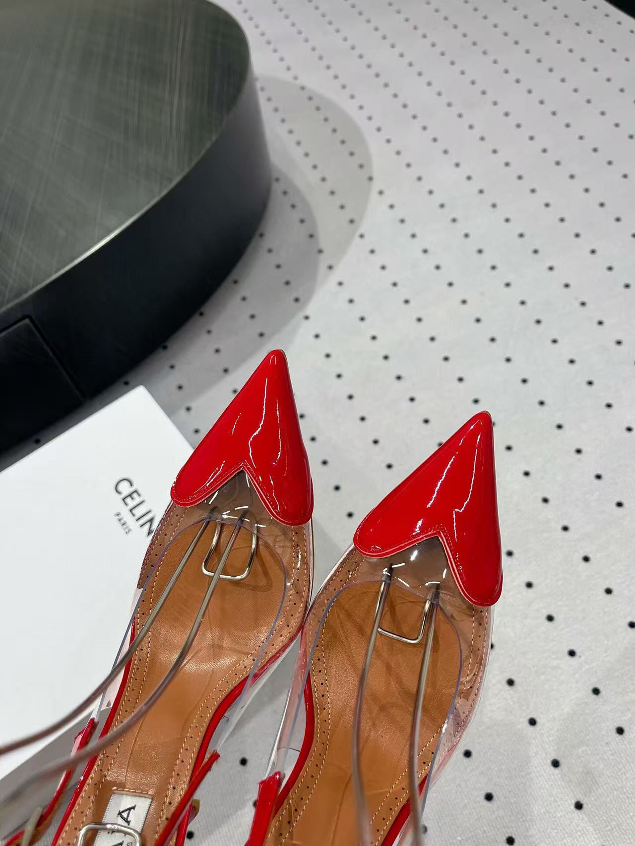 ALAIA HIGH 9 CM SLINGBACK IN CHERRY RED PATENT CALFSKIN AND FILM