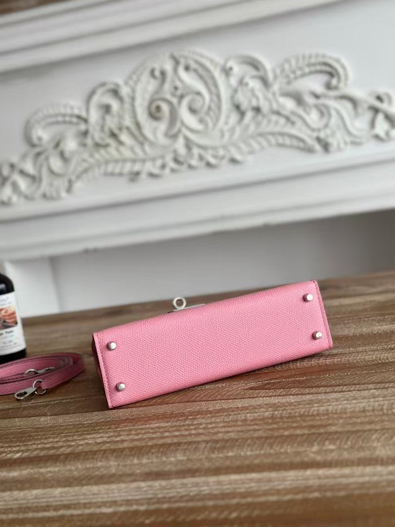 HM KELLY MINI 19 LIGHT PINK CALFSKIN SILVER HARDWARE