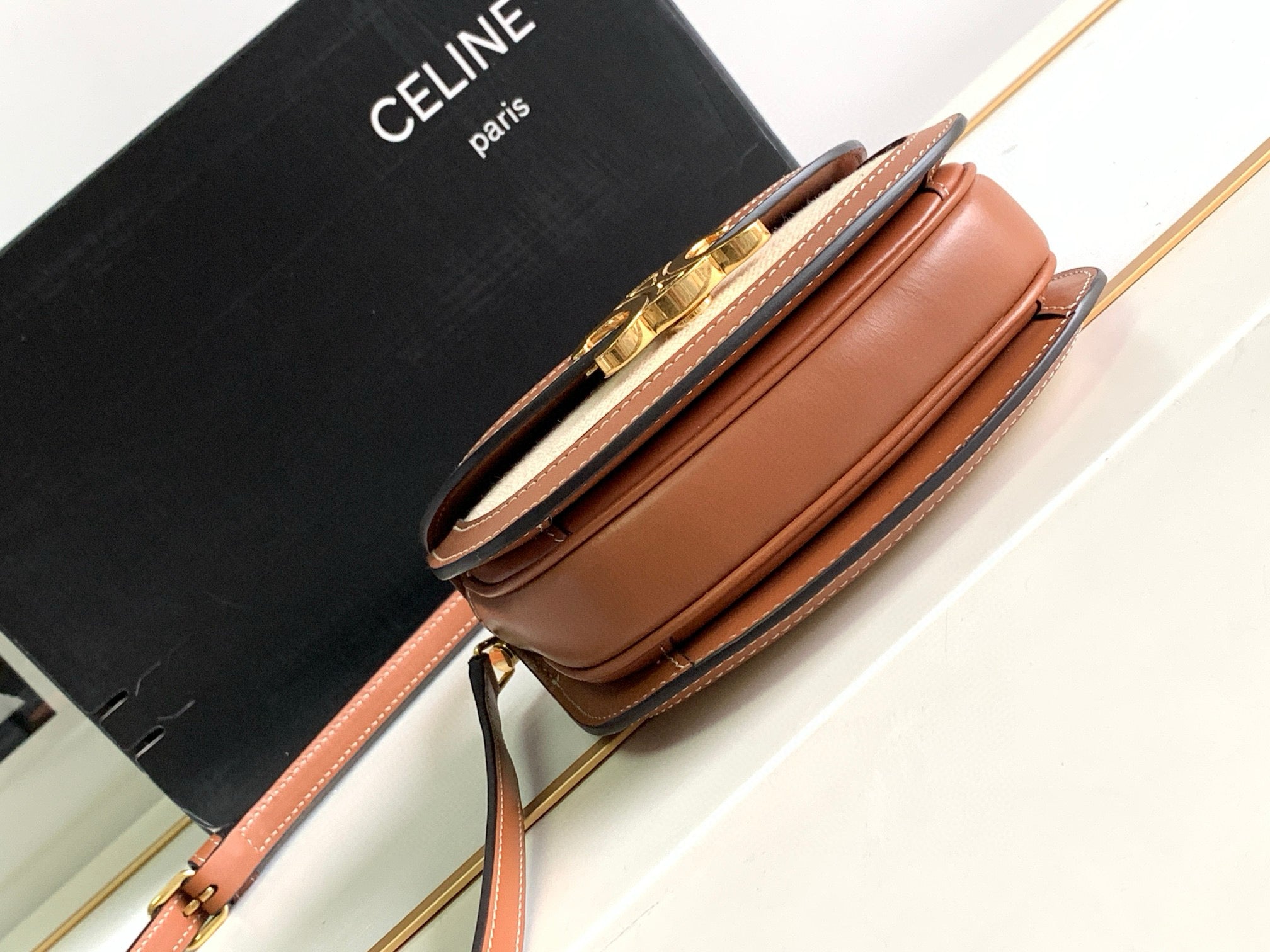 MINI BESACE CLEA 15 IN BROWN TEXTILE AND CALFSKIN