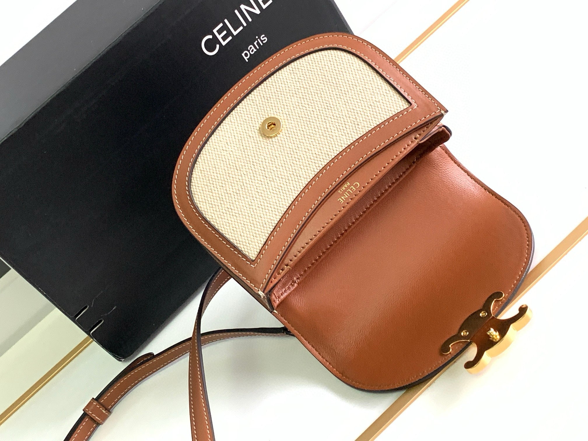 MINI BESACE CLEA 15 IN BROWN TEXTILE AND CALFSKIN