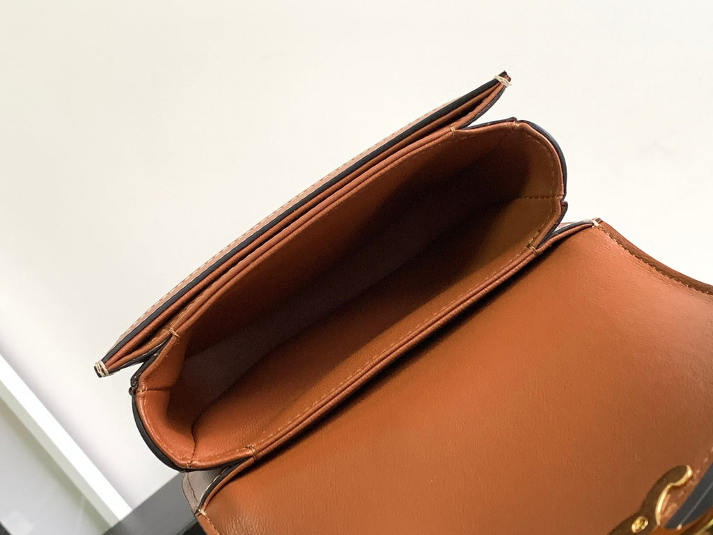 MINI BESACE CLEA 15 IN BROWN TEXTILE AND CALFSKIN