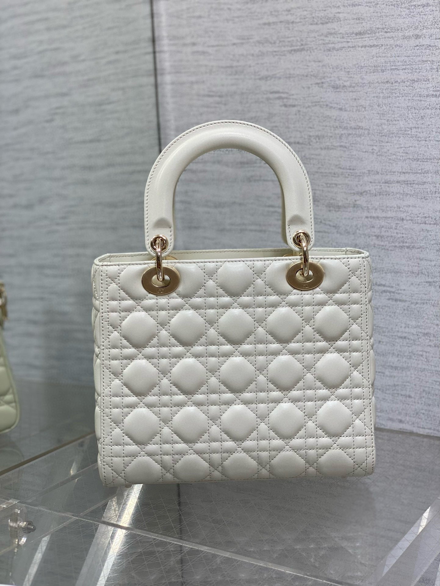 LADY BAG 24 IN WHITE CALFSKIN GOLD HARDWARE