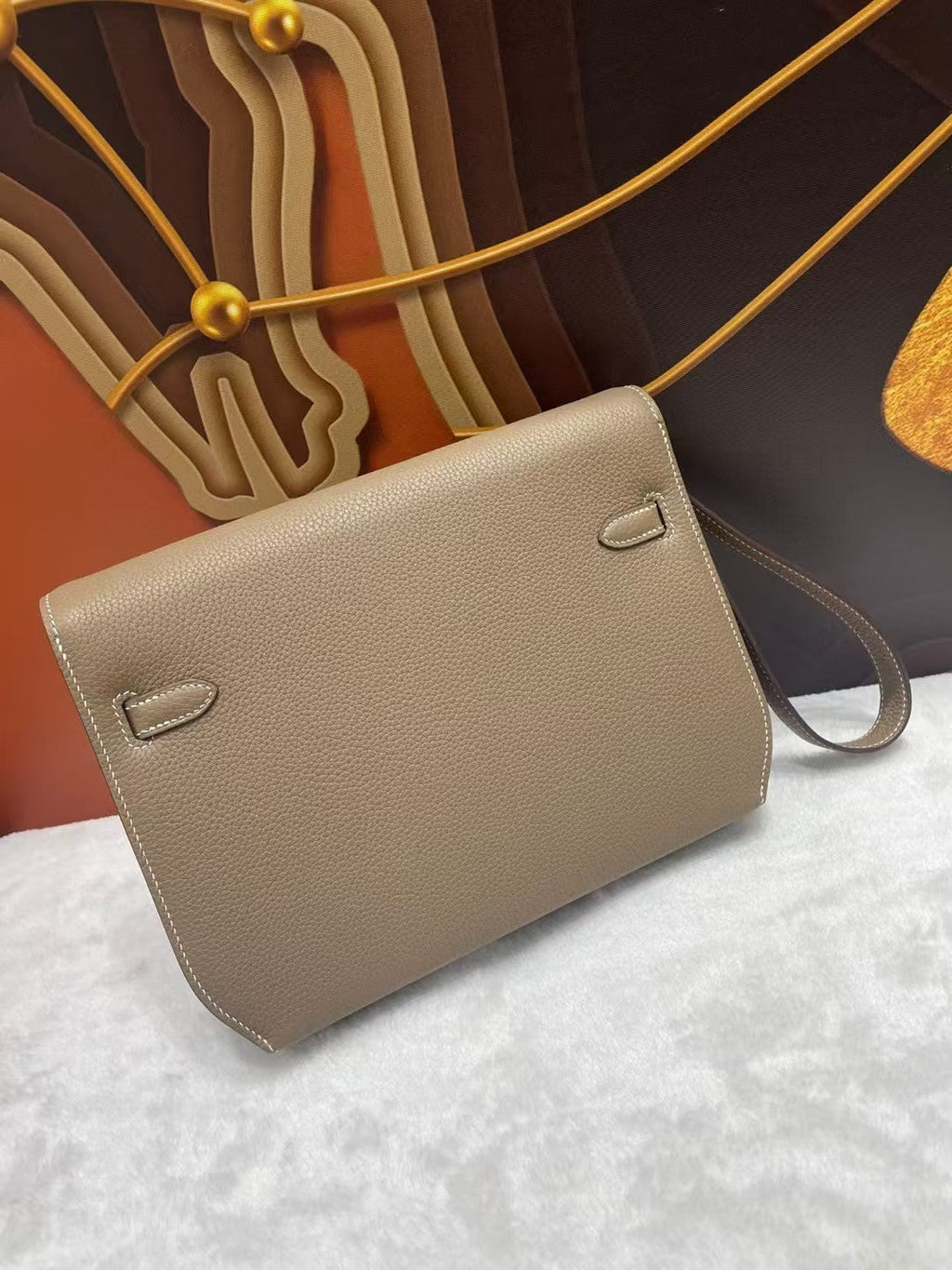 KELLY POCHETTE BAG 25 IN BROWN EPSOM LEATHER WITH PALLADIUM HARDWARE