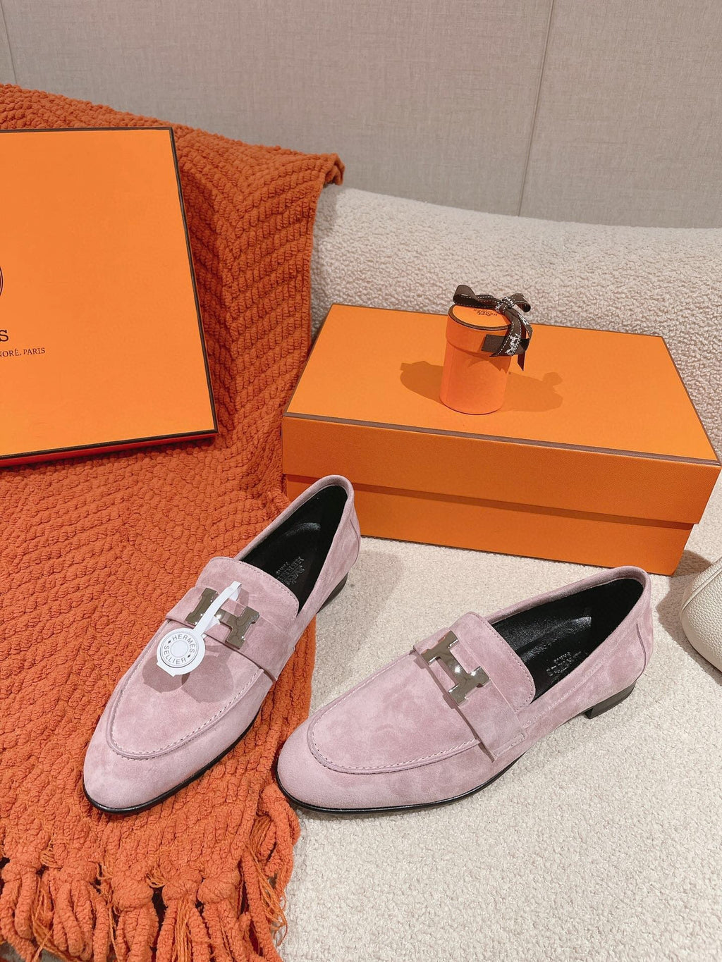 HM PARIS LOAFER IN PINK SUEDE SILVER HARDWARE