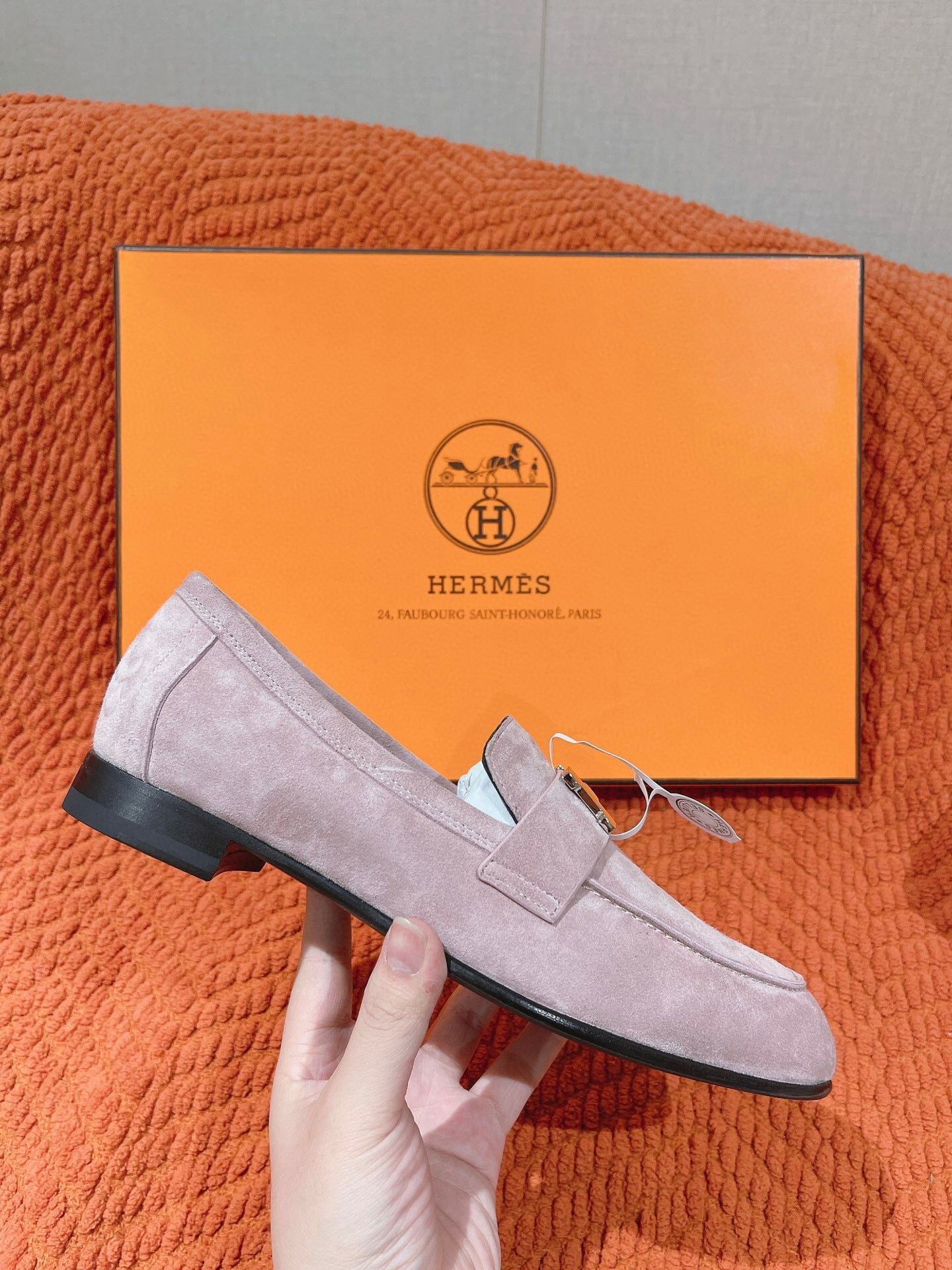 HM PARIS LOAFER IN PINK SUEDE SILVER HARDWARE