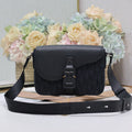 MEDIUM SADDLE MESSENGER BAG IN BLACK OBLIQUE JACQUARD AND BLACK GRAINED CALFSKIN