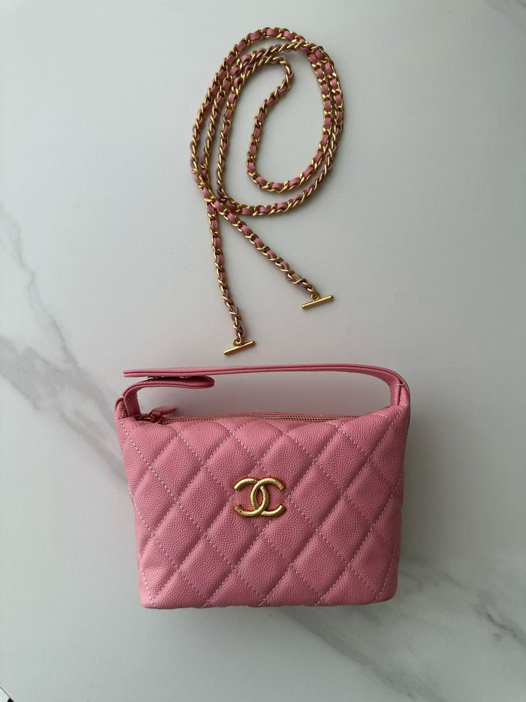 CC TOP HANDLE BAG 19 IN PINK GRAINED CALFSKIN