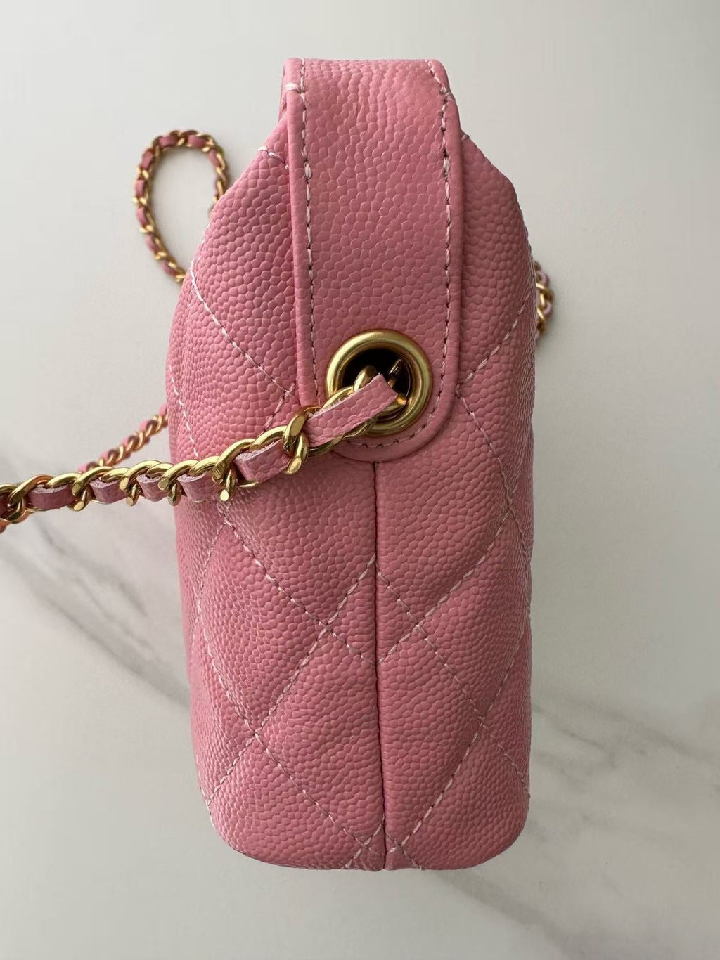 CC TOP HANDLE BAG 19 IN PINK GRAINED CALFSKIN