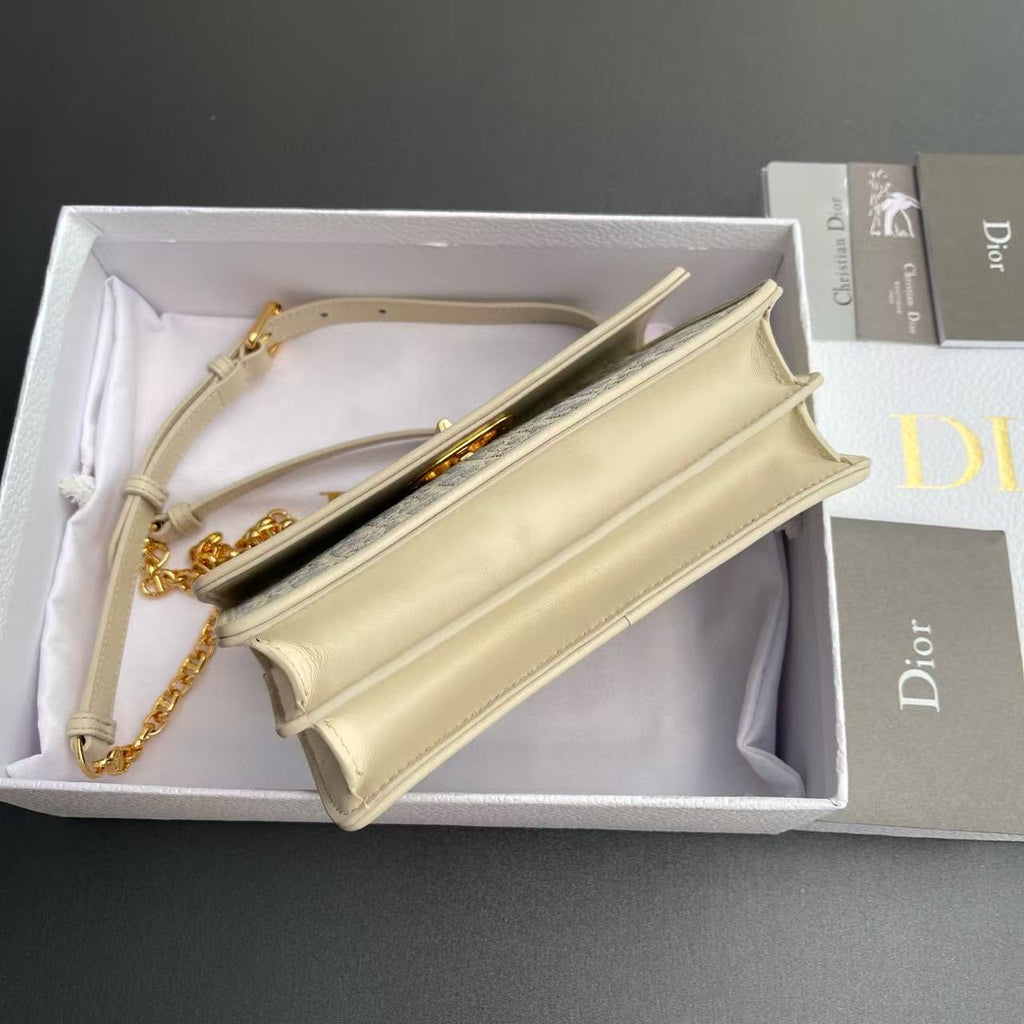 CD OBLIQUE SHOULDER BAG 18 IN BLUE AND BEIGE FABRIC GOLD-TONE CHAIN