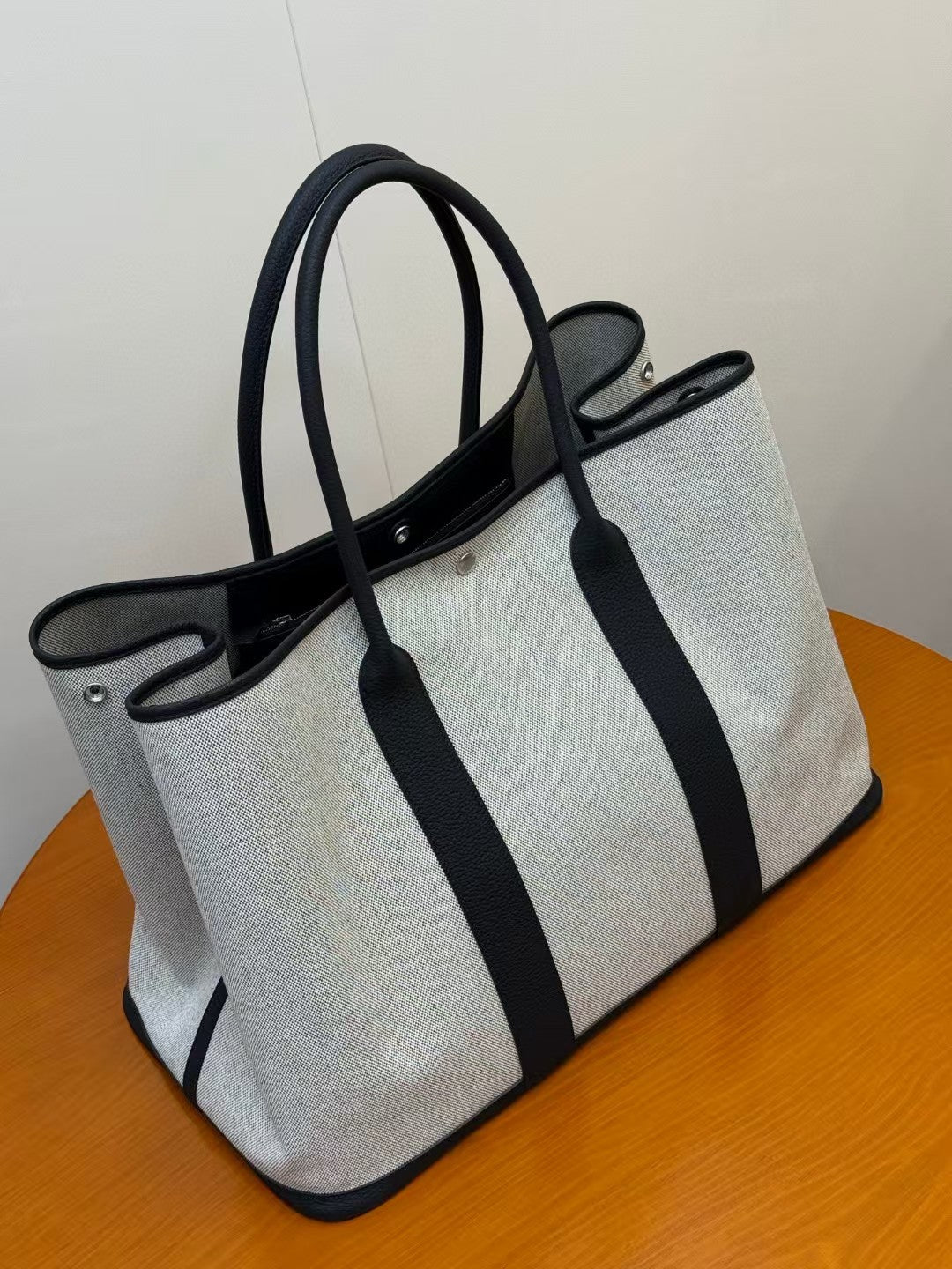 TOTE BAG 40 IN GREY AND BLACK CANVAS MIX CALFSKIN TRIM