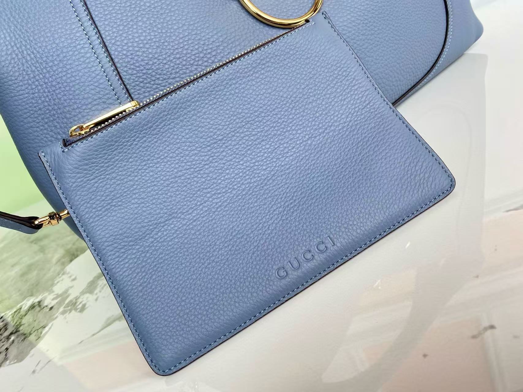 GG HORSEBIT HOBO BAG 46 IN LIGHT BLUE CALFSKIN GOLD HARDWARE