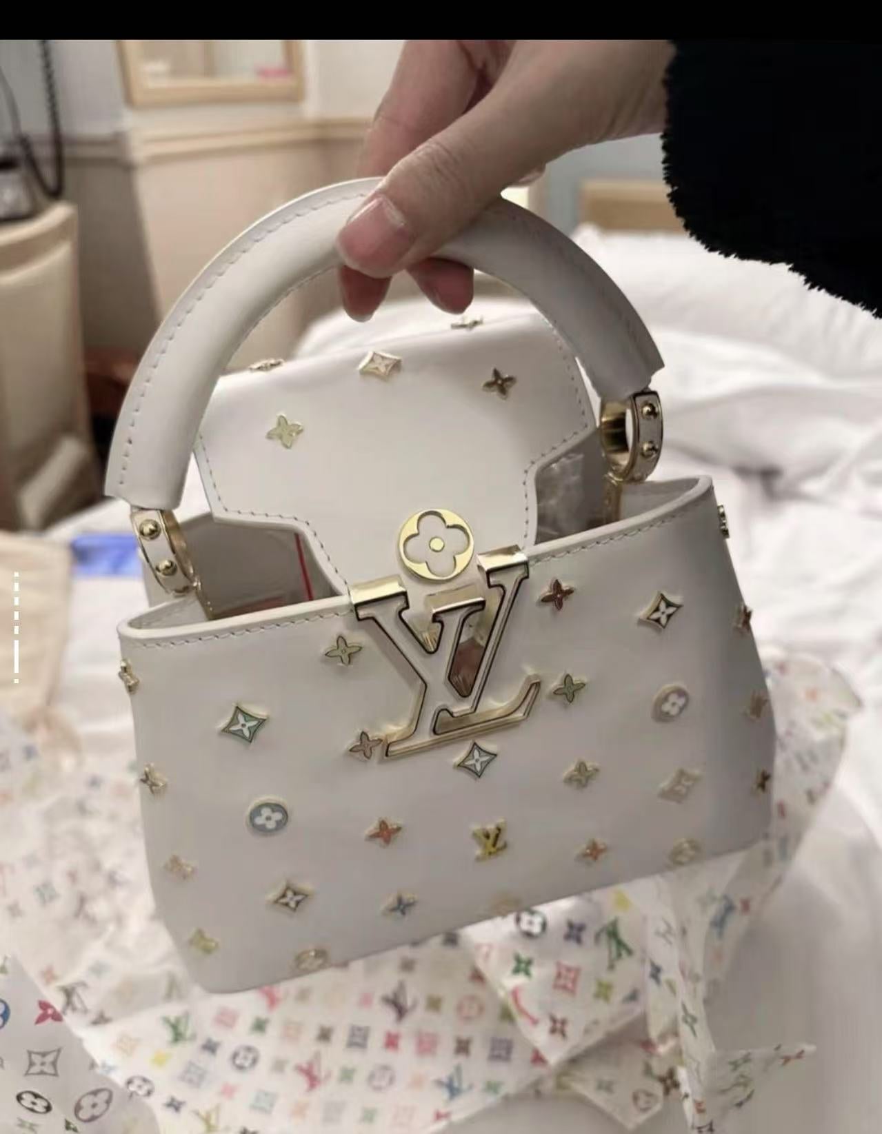 LV CAPUCINES 21 IN MULTICOLOR CALFSKIN GOLD HARDWARE TP2