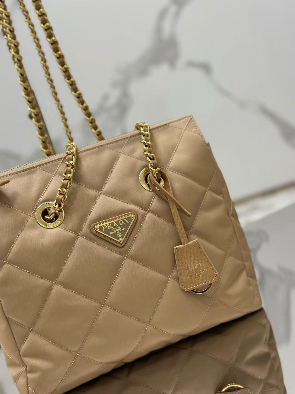 PRADA QUILTED SHOULDER BAG 25 IN LIGHT BROWN CALFSKIN