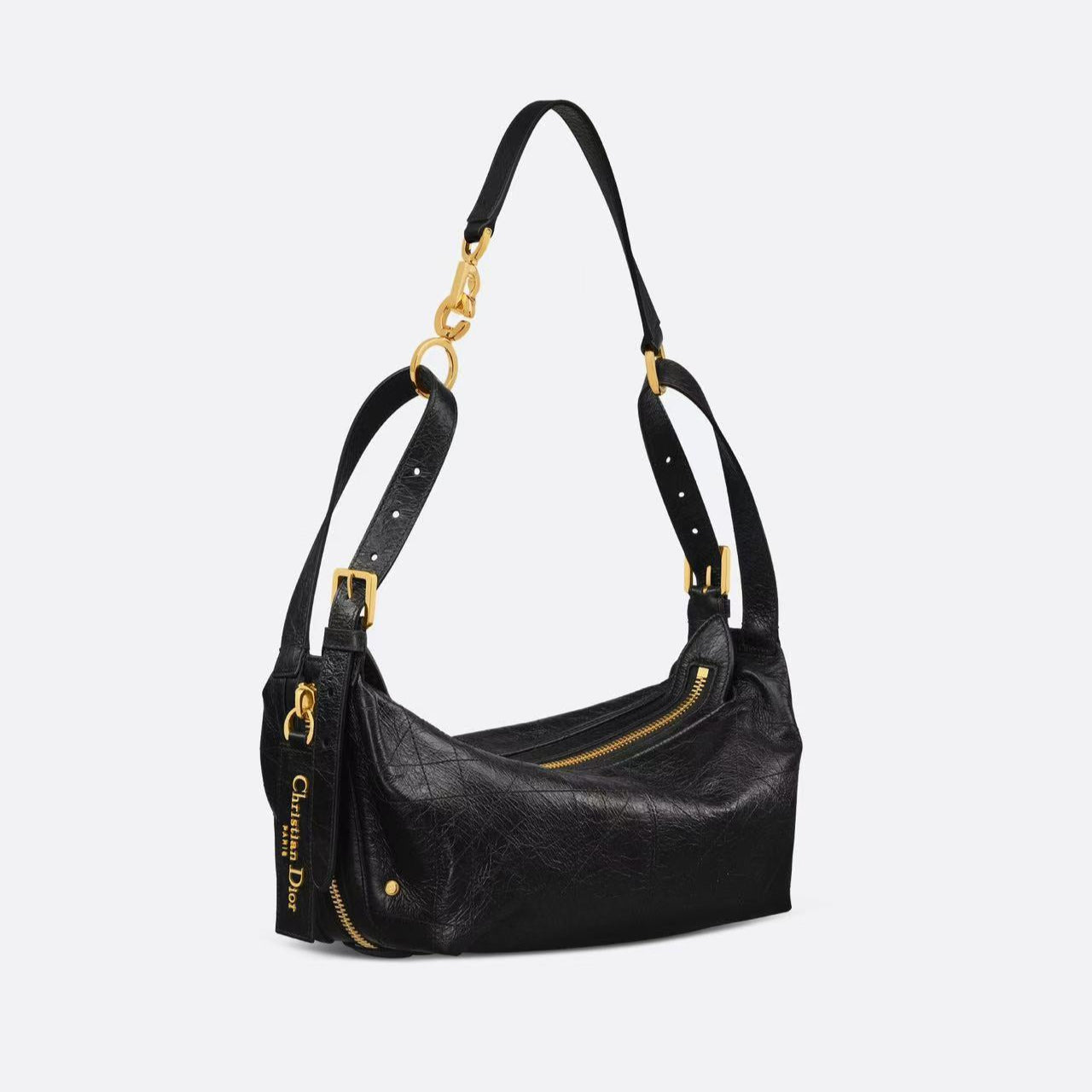 CD SHOULDER BAG 25 IN BLACK CALFSKIN GOLD HARDWARE TP2