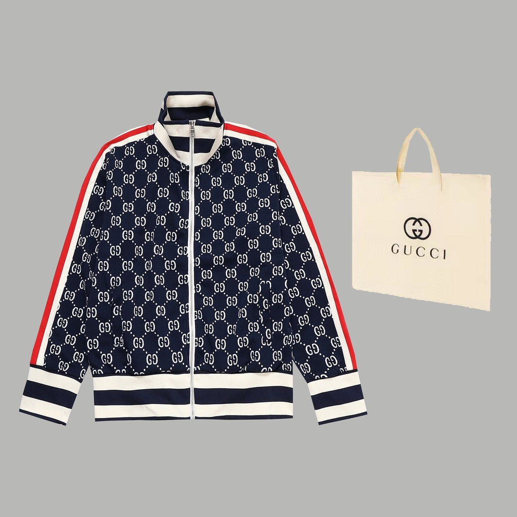 GUCCI ZIP-UP KNITTED JACKET IN NAVY BLUE