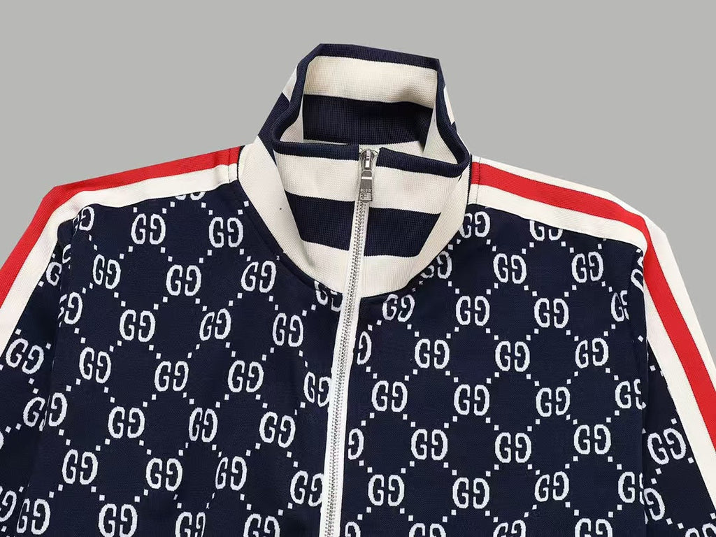 GUCCI ZIP-UP KNITTED JACKET IN NAVY BLUE