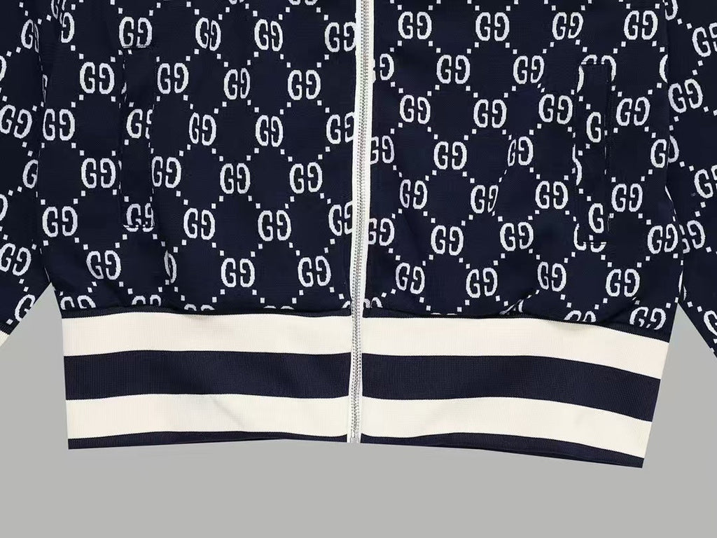 GUCCI ZIP-UP KNITTED JACKET IN NAVY BLUE