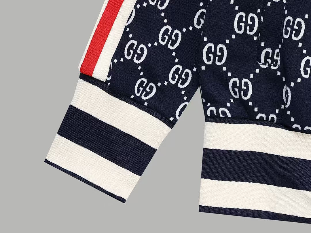 GUCCI ZIP-UP KNITTED JACKET IN NAVY BLUE