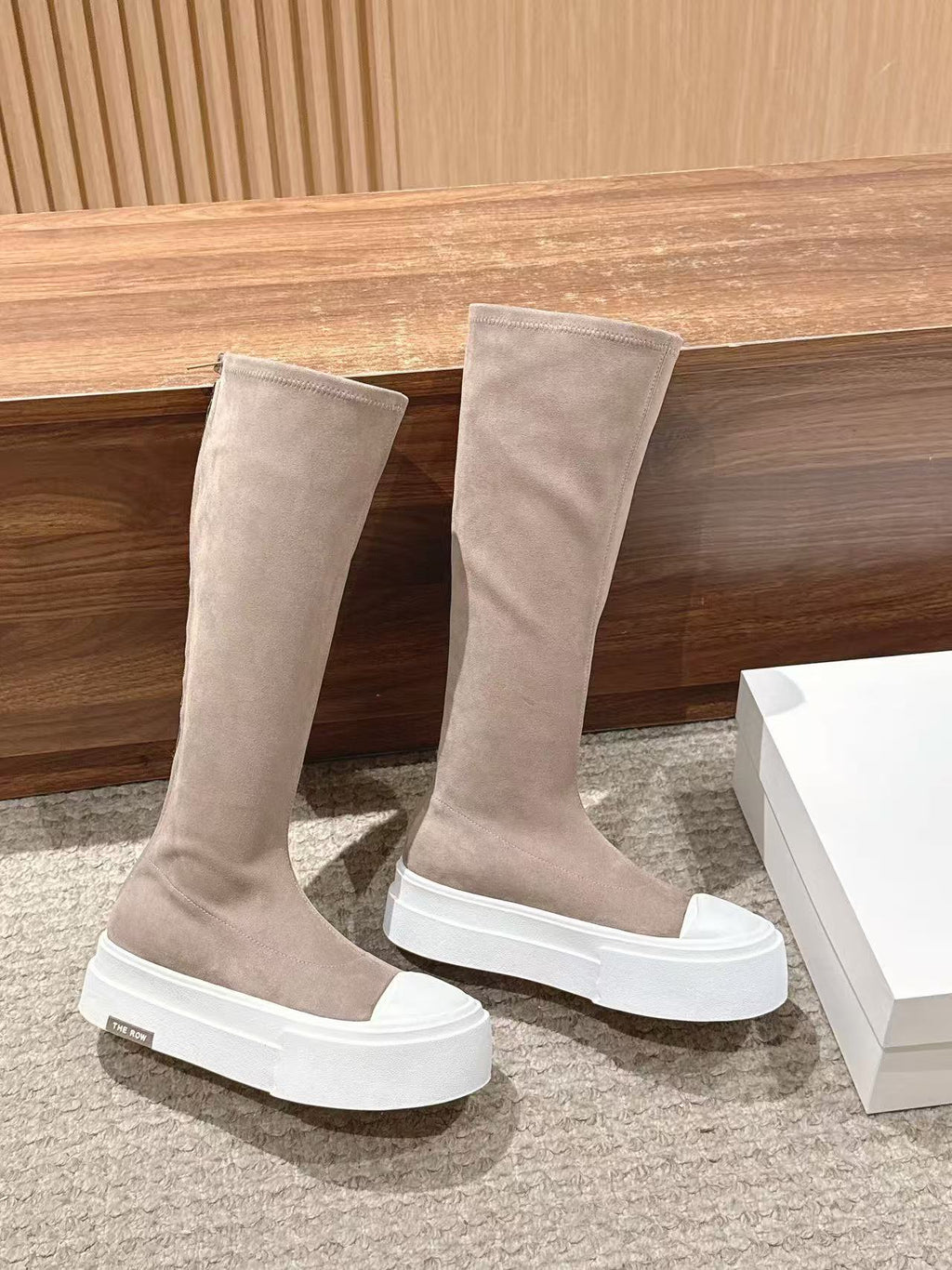 THE ROW HIGH BOOTS IN DARK BEIGE SUEDE