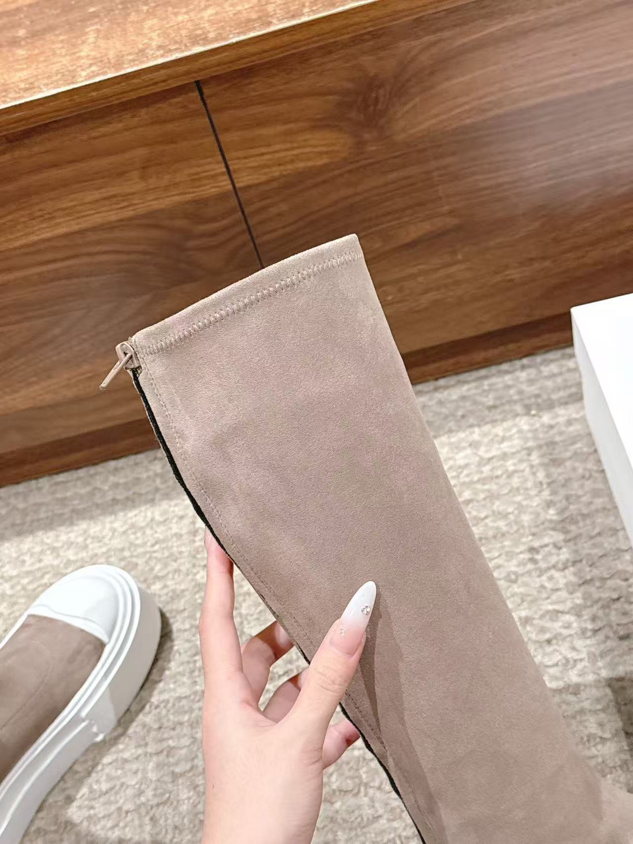 THE ROW HIGH BOOTS IN DARK BEIGE SUEDE