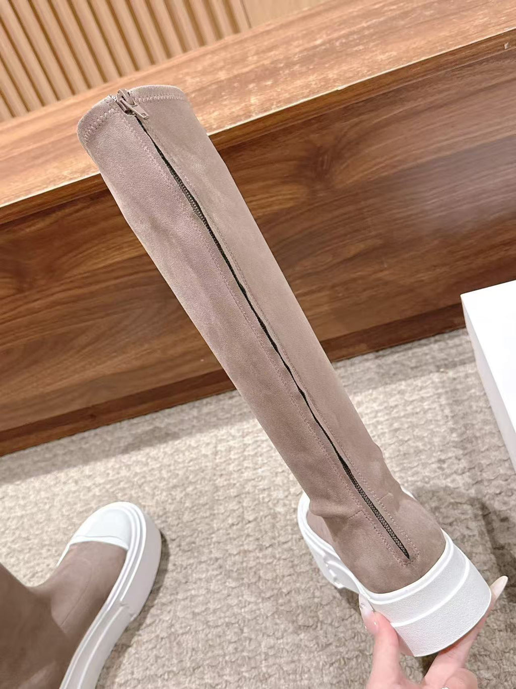 THE ROW HIGH BOOTS IN DARK BEIGE SUEDE