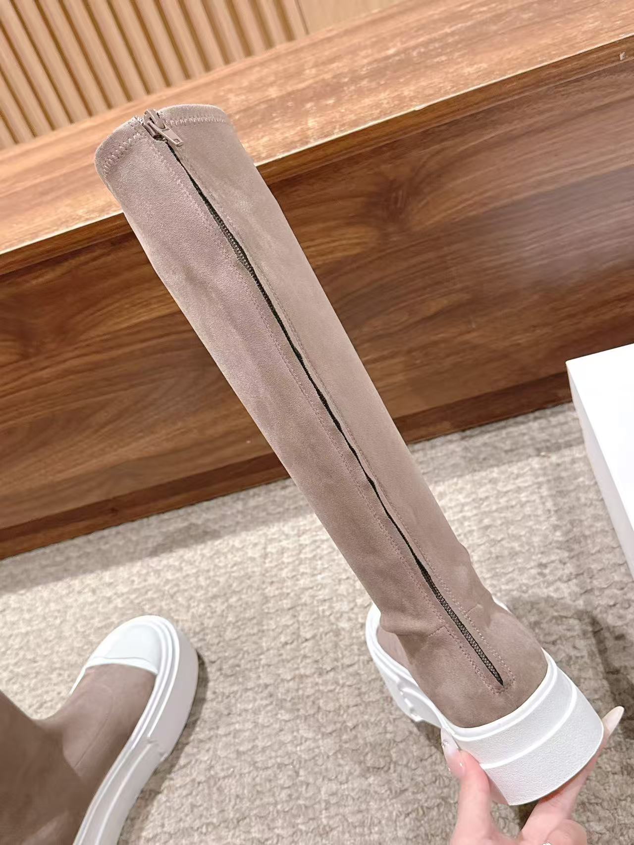 THE ROW HIGH BOOTS IN DARK BEIGE SUEDE