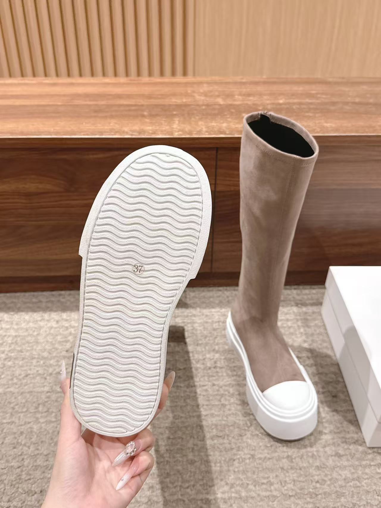 THE ROW HIGH BOOTS IN DARK BEIGE SUEDE