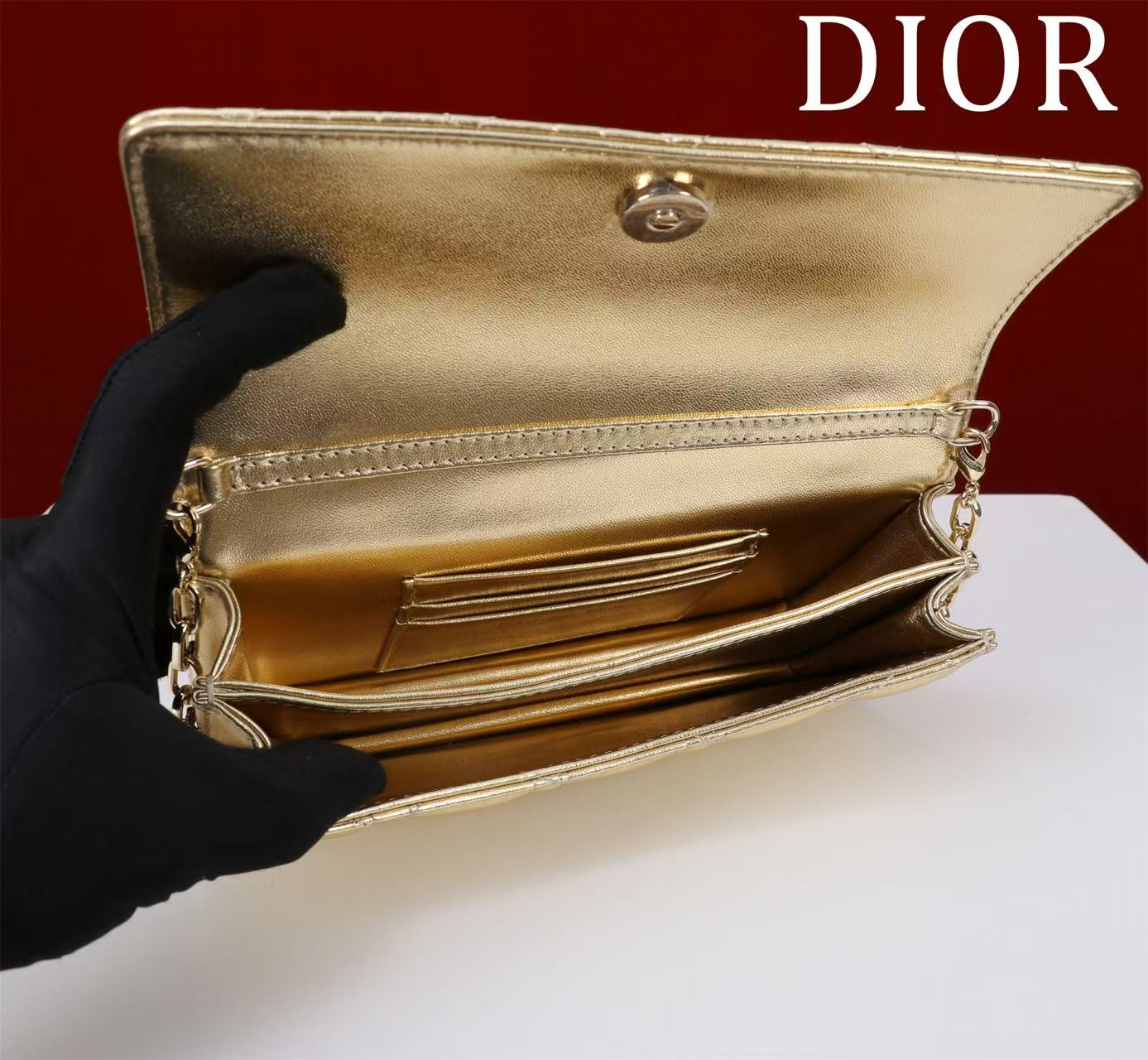 CD BAG 21 IN GOLD CALFSKIN WITH GOLD HARDWARE