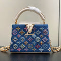 LV CAPUCINES BAG 21 PINIC IN COLORFUL DENIM GOLD HARDWARE