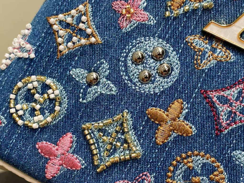 LV CAPUCINES BAG 21 PINIC IN COLORFUL DENIM GOLD HARDWARE