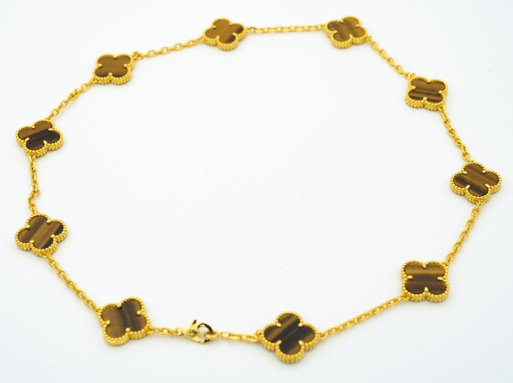 VINTAGE TIGER EYE NECKLACE 10 MOTIFS GOLD