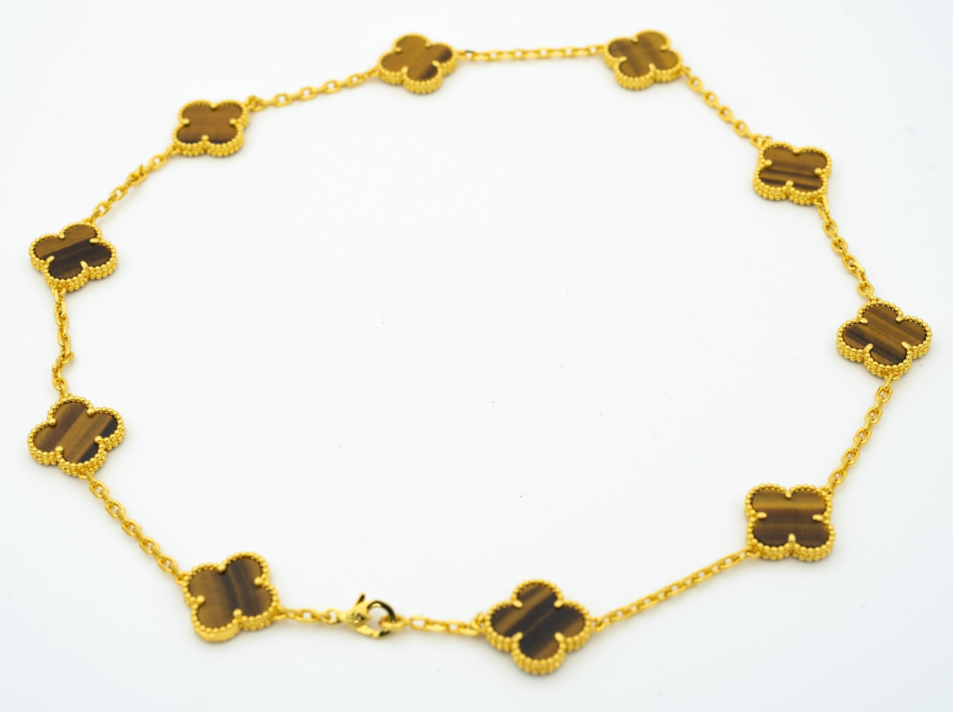 VINTAGE TIGER EYE NECKLACE 10 MOTIFS GOLD