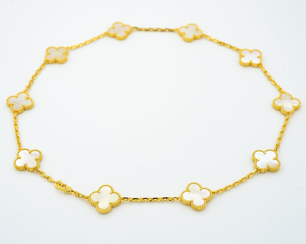 VINTAGE WHITE MOP NECKLACE 10 MOTIFS GOLD