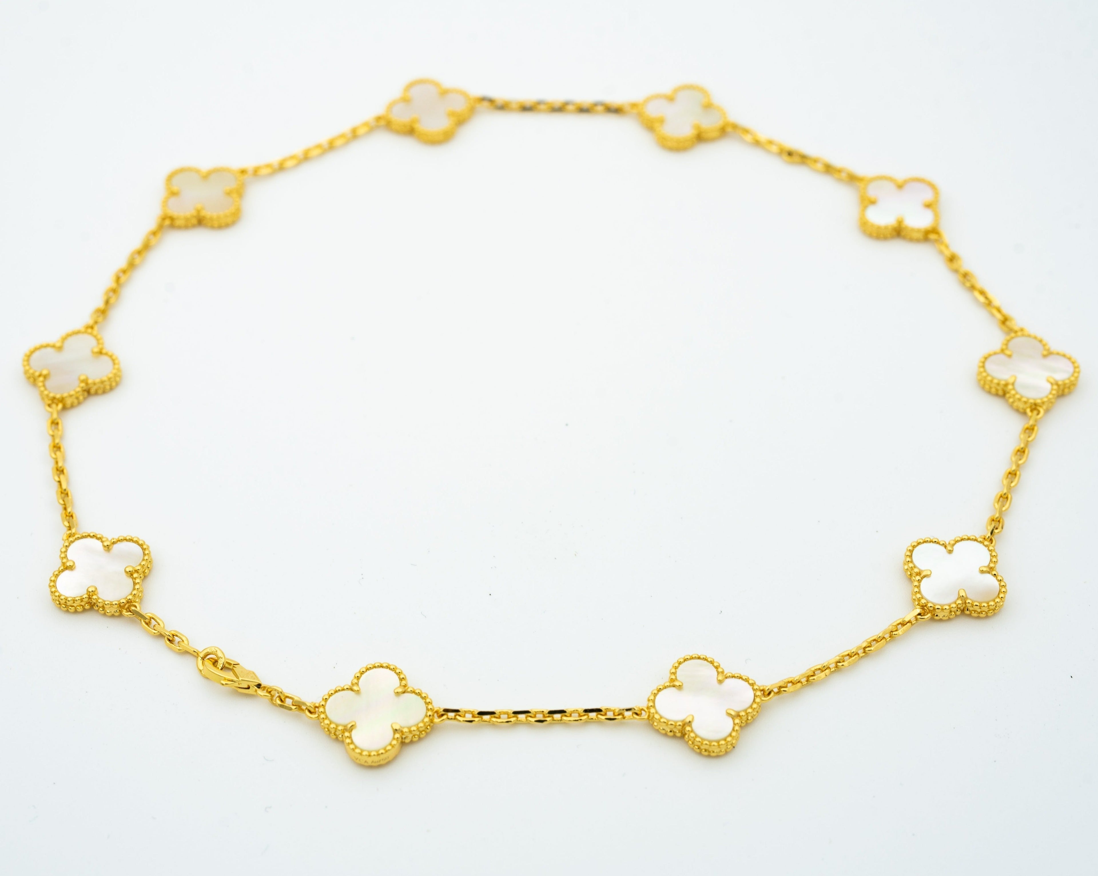 VINTAGE WHITE MOP NECKLACE 10 MOTIFS GOLD