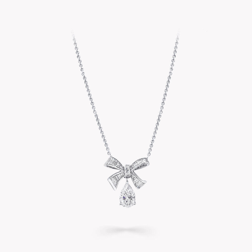 TILDA BOW BAGUETTE CUT SILVER DIAMOND DROP NECKLACE